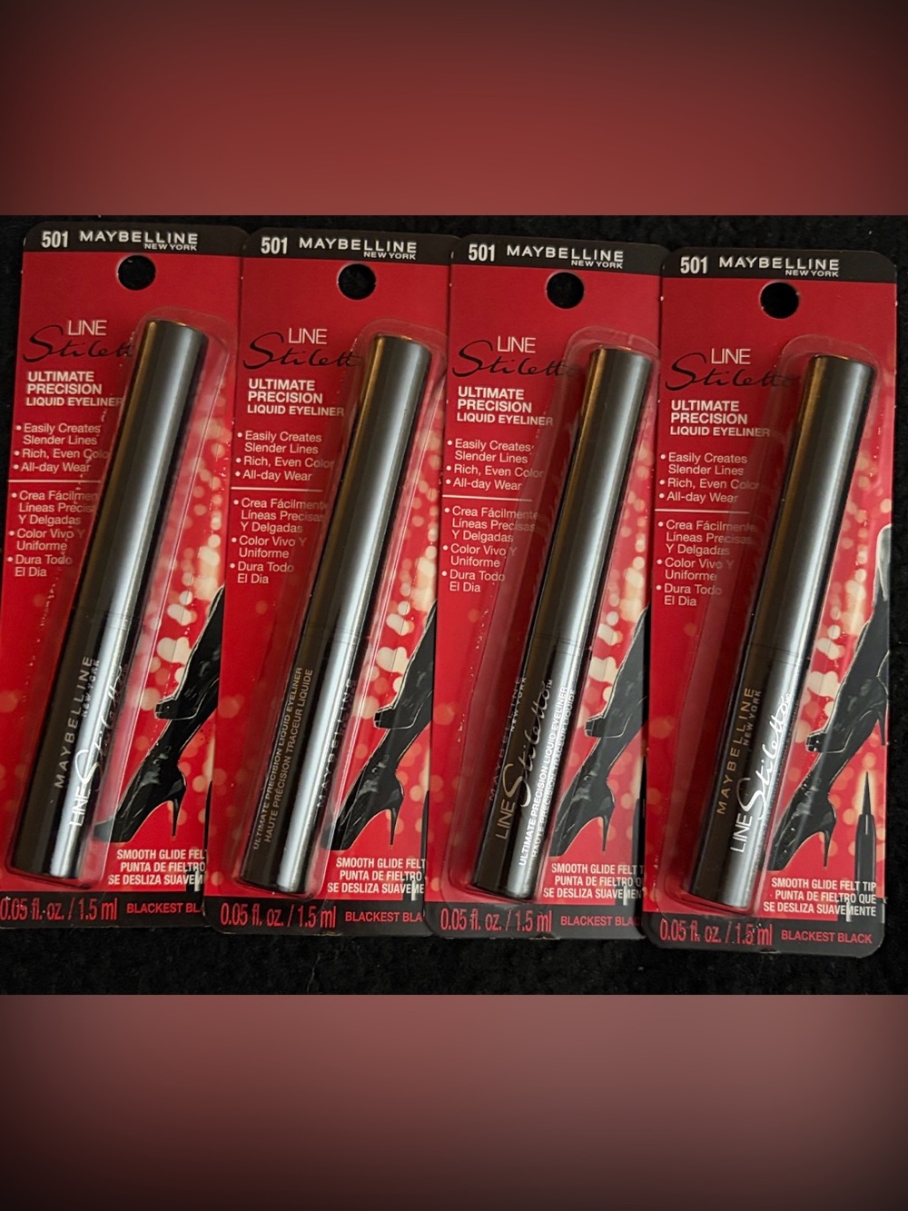 4x Maybelline Line Stiletto Ultimate Precision Liquid Eyeliners Blackest Black